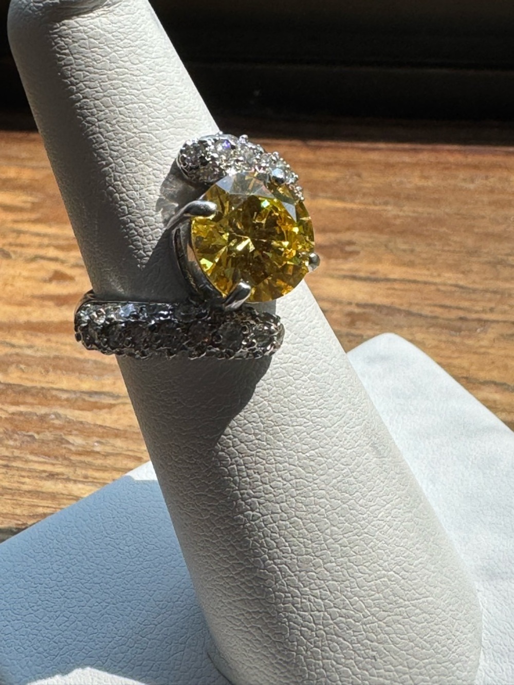 Sterling Silver 925 Yellow CZ Cocktail Ring Wave Band Size 6 - Picture 2 of 11